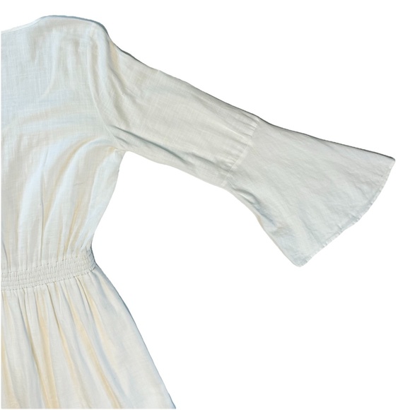 The Normal Brand Size S White Bell Sleeve Mini Dress Slub Twill Boho Tassel Trim - Picture 9 of 16